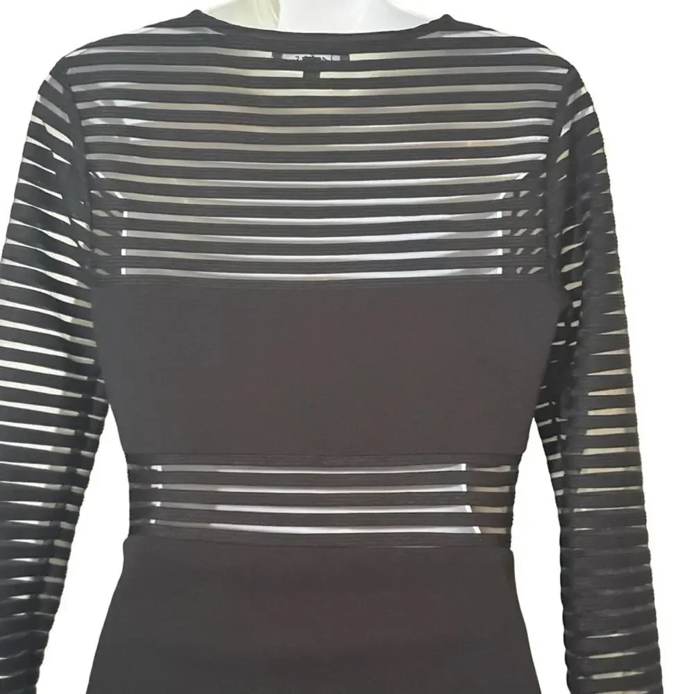 Lulus Perfect Mesh Black Bodycon Stretch Mini Dress 3/4 Sleeve Party LBD sz M